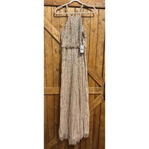 NWT Adrianna Papell Halter Fully Beaded Blouson Gown Formal Dress Size 8 Pink